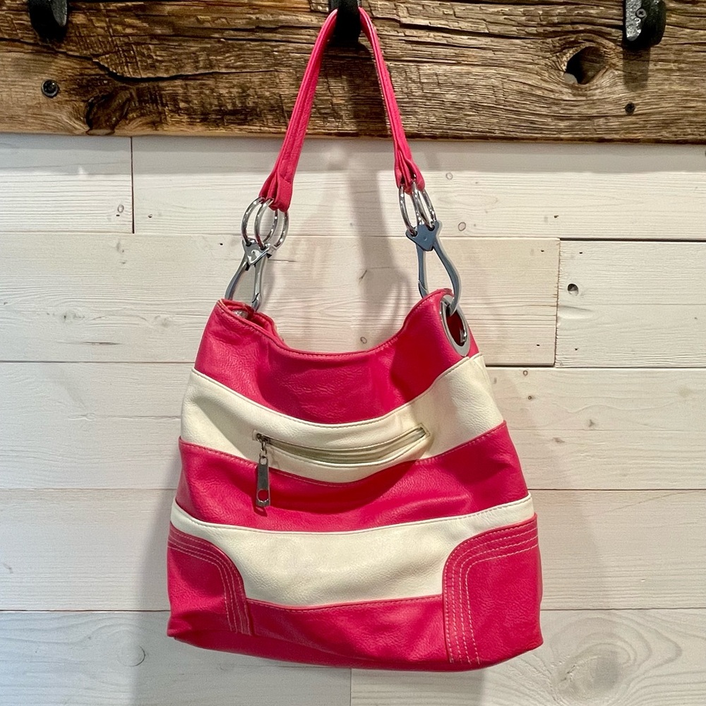 Adorable pink and white striped purse